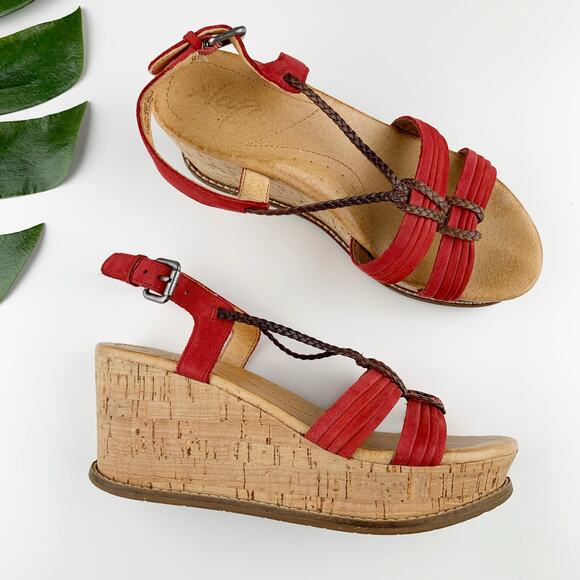 Naya Nalisha Sandals Platform Wedge Cork Red Leather Upper Strappy Women's 6.5 - Picture 1 of 11